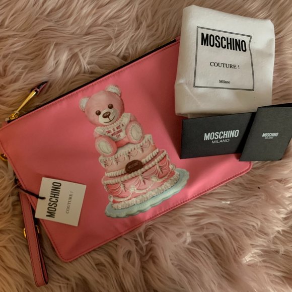 Moschino Bags Nwt Moschino Leather Trimmed Bear Printed Satin Twill Pouch Made In Ita Poshmark